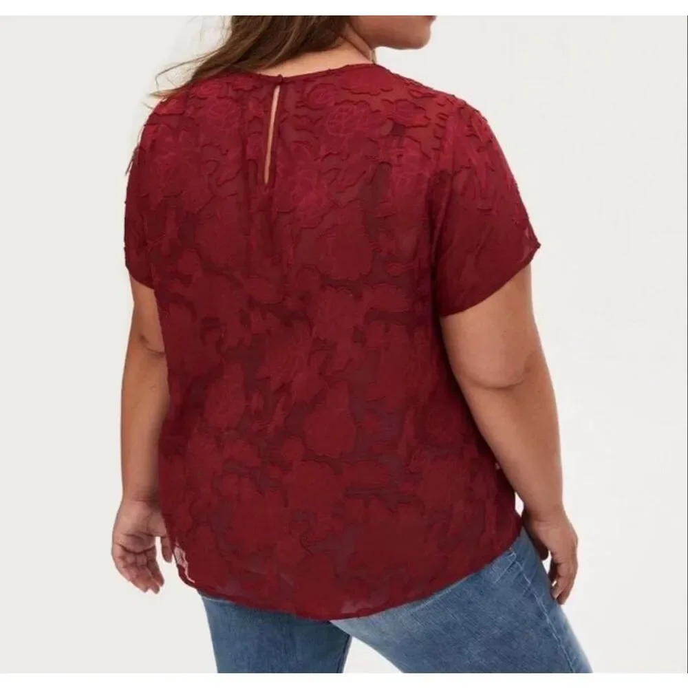 Torrid Abbey Chiffon Floral Top Size 1X Red Sheer Layering Keyhole Back - Picture 2 of 7